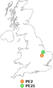 map showing distance between PE2 and PE21