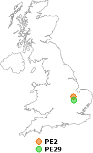 map showing distance between PE2 and PE29