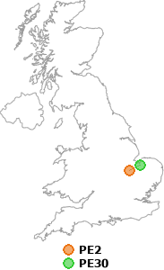 map showing distance between PE2 and PE30