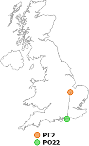 map showing distance between PE2 and PO22