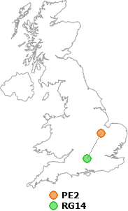 map showing distance between PE2 and RG14