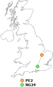 map showing distance between PE2 and RG24