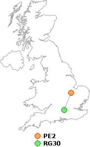 map showing distance between PE2 and RG30