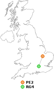 map showing distance between PE2 and RG4