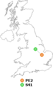 map showing distance between PE2 and S41