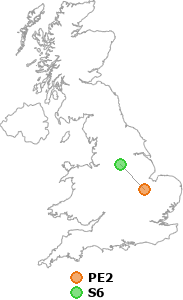 map showing distance between PE2 and S6