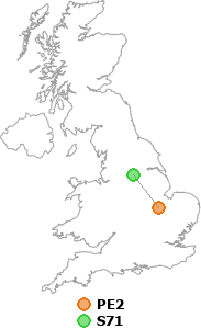 map showing distance between PE2 and S71