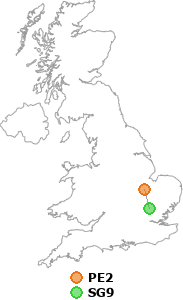 map showing distance between PE2 and SG9