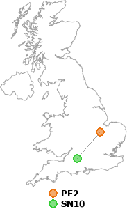 map showing distance between PE2 and SN10