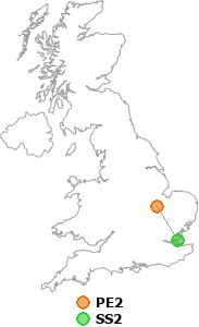 map showing distance between PE2 and SS2