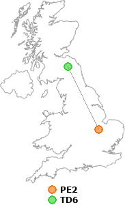 map showing distance between PE2 and TD6