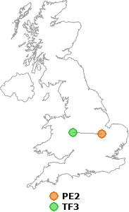 map showing distance between PE2 and TF3