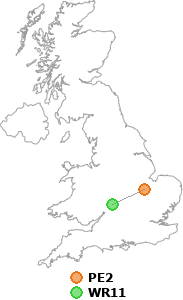 map showing distance between PE2 and WR11