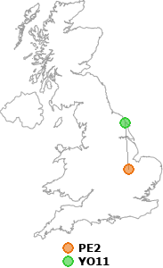 map showing distance between PE2 and YO11