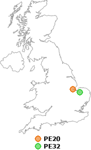 map showing distance between PE20 and PE32