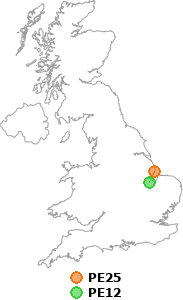 map showing distance between PE25 and PE12