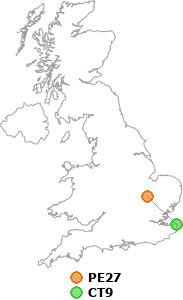 map showing distance between PE27 and CT9