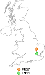 map showing distance between PE27 and EN11