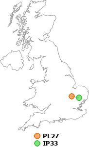 map showing distance between PE27 and IP33