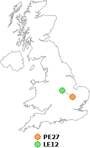 map showing distance between PE27 and LE12