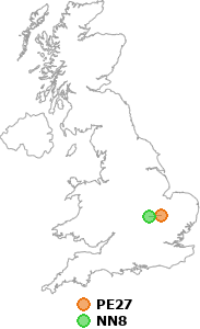 map showing distance between PE27 and NN8