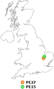 map showing distance between PE27 and PE15