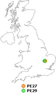 map showing distance between PE27 and PE29