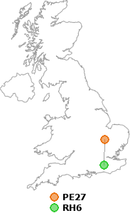 map showing distance between PE27 and RH6