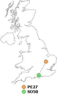 map showing distance between PE27 and SO50