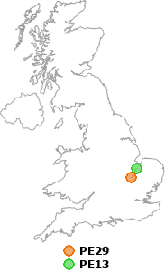 map showing distance between PE29 and PE13