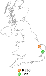 map showing distance between PE30 and IP2