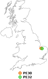 map showing distance between PE30 and PE32