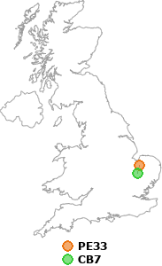 map showing distance between PE33 and CB7