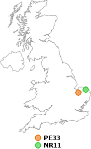 map showing distance between PE33 and NR11