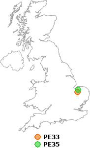 map showing distance between PE33 and PE35