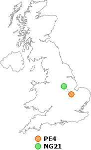 map showing distance between PE4 and NG21