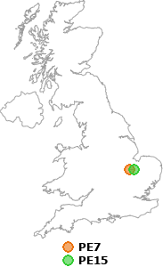 map showing distance between PE7 and PE15