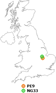 map showing distance between PE9 and NG33