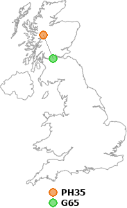 map showing distance between PH35 and G65