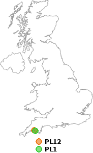 map showing distance between PL12 and PL1