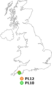 map showing distance between PL12 and PL10