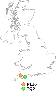 map showing distance between PL16 and TQ2