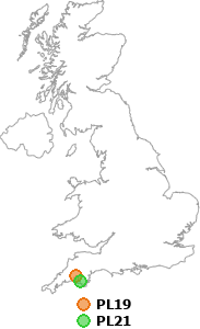 map showing distance between PL19 and PL21