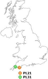 map showing distance between PL21 and PL31