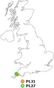 map showing distance between PL31 and PL27