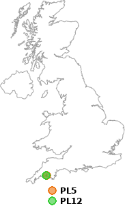 map showing distance between PL5 and PL12