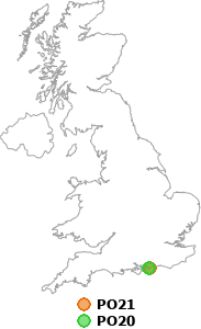 map showing distance between PO21 and PO20