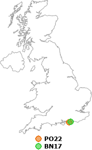 map showing distance between PO22 and BN17