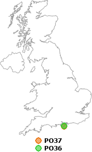 map showing distance between PO37 and PO36