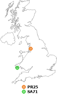 map showing distance between PR25 and SA71